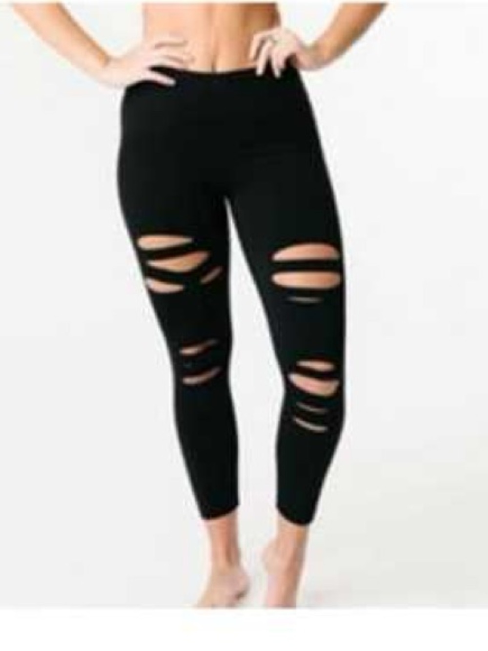 ZYIA Black Slash Luxe Hi-Rise 7/8 Leggings Buttery Cutout Statement Athleisure